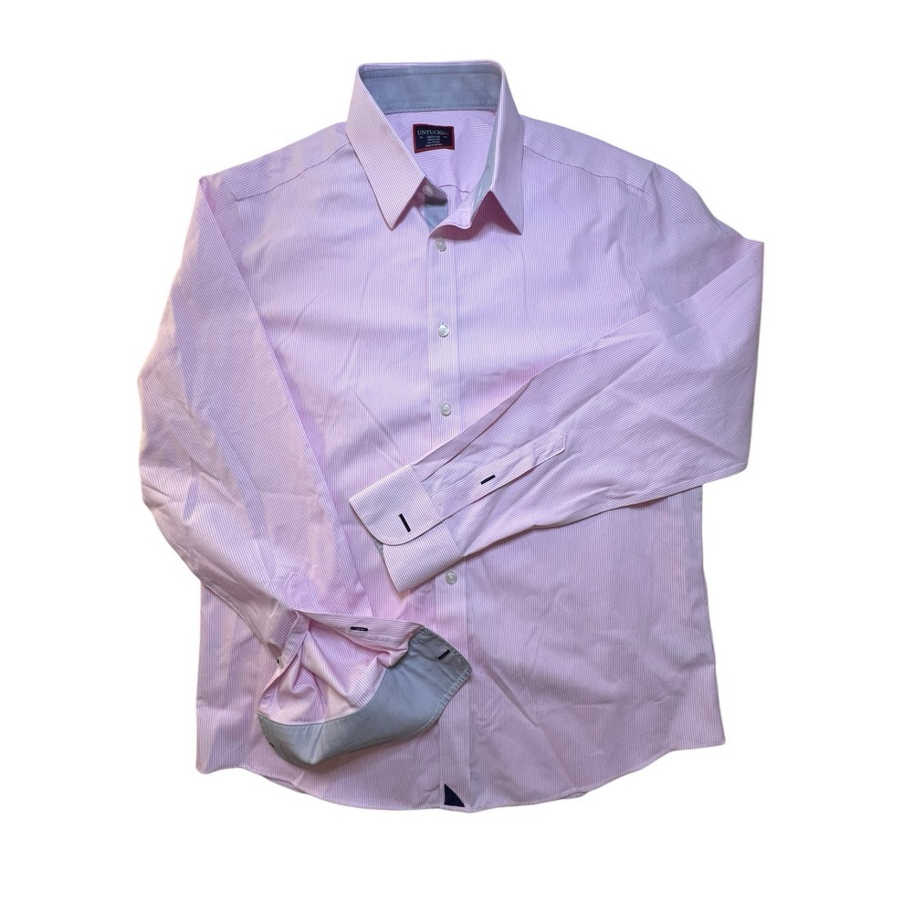 UNTUCKit Medium Pink Striped Wrinkle Free Cotton Button Down Dressy Men's Shirt‎